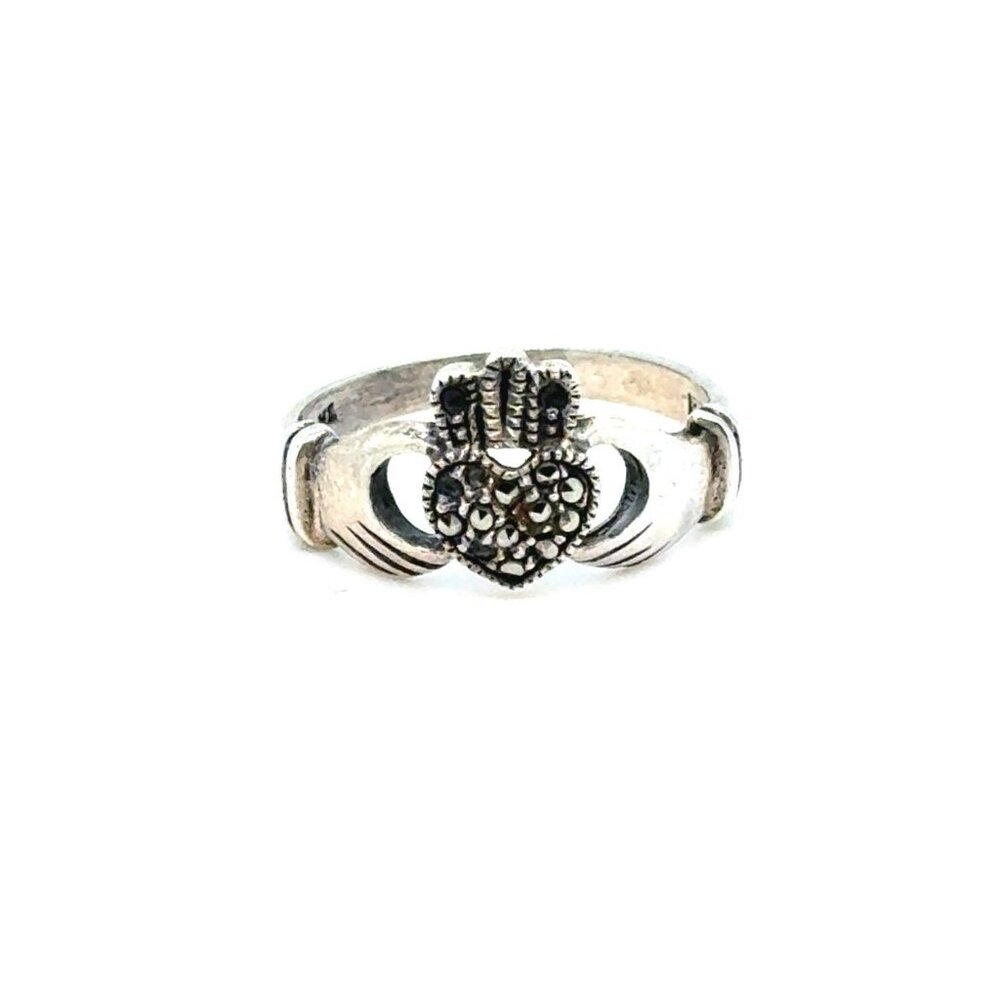 Sterling Silver 925 Claddagh‎ Marcasite Ring